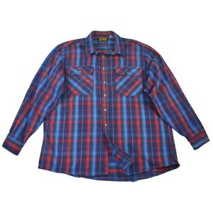 Vintage Private Property Mens Blue Red Plaid Flannel Shirt Made in USA XL